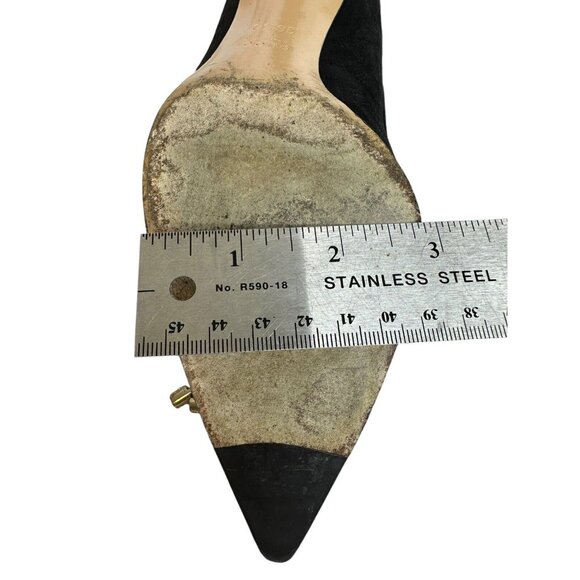 GUCCI Pump Kitten Heels Suede Leather US 6 EU 36.5 Black Pointed Toe Bow Logo - Picture 15 of 15